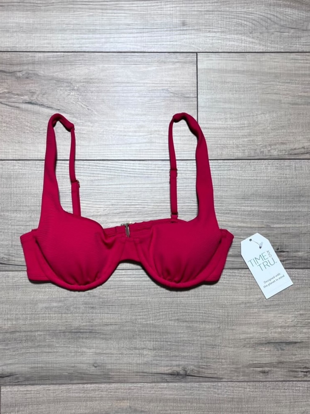 Time And Tru Womens Ribbed Swim Bikini Top Size Small (4-6) Classic Red